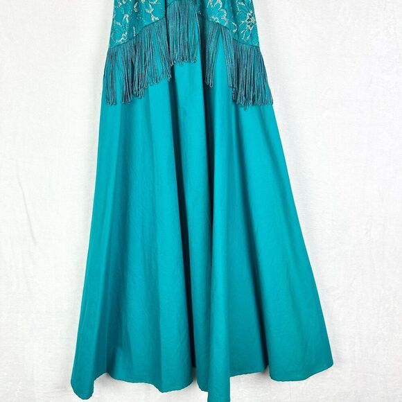 Lilia Smitty 80s Vintage Western Maxi Dress Size 3/4 Small Fringe Rodeo Lace - Picture 6 of 12
